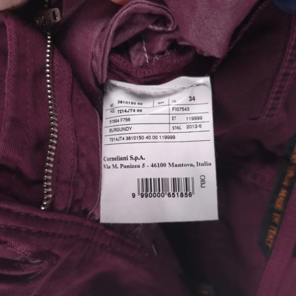 CORNELIANI ID LUXURY DENIM ITALY🇮🇹MADE y5p 7214JT4 00 Pants Burgundy‎ Size 34